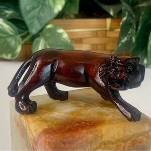 Vintage Tiger Boxwood Netsuke Hand Carved Animal Figurine Wood Carving Figure